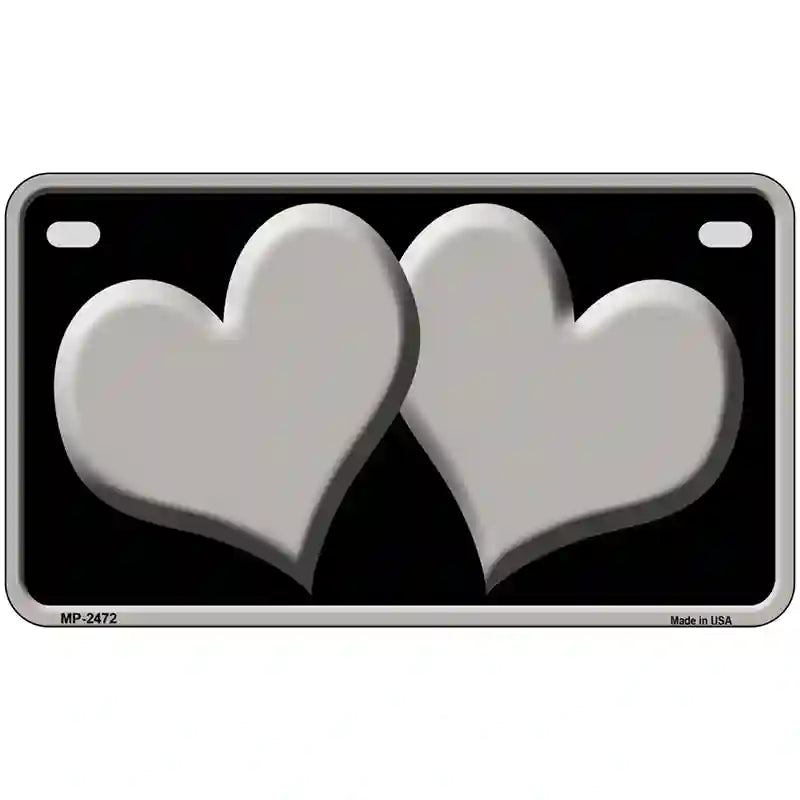 Solid Grey Centered Hearts Black Novelty License Plate 7" x 4" (MP)