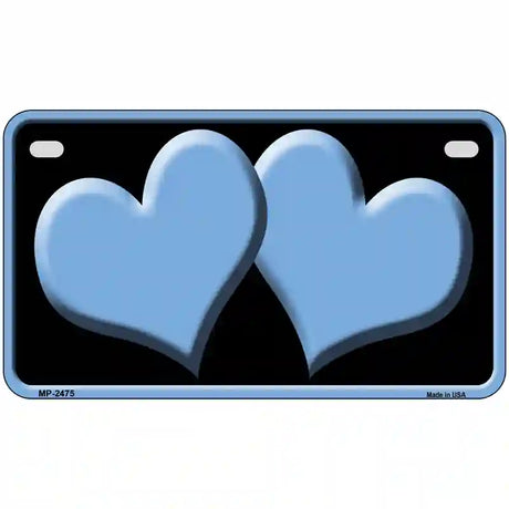 Solid Light Blue Centered Hearts Black Novelty License Plate 7" x 4" (MP)