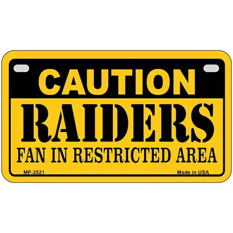 Caution Raiders Metal Novelty License Plate 7" x 4" (MP)