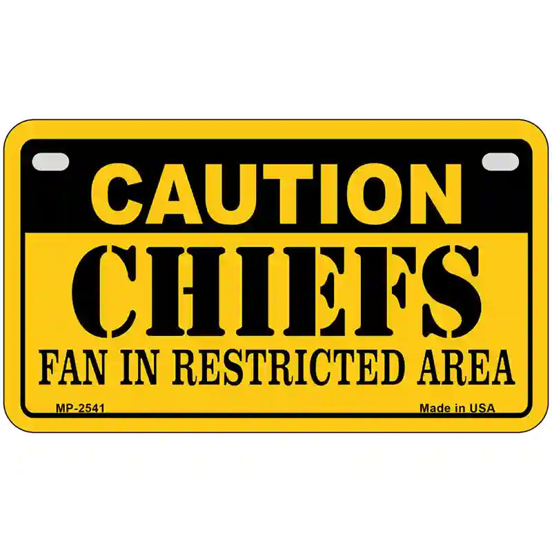 Caution Chiefs Metal Novelty License Plate 7" x 4" (MP)