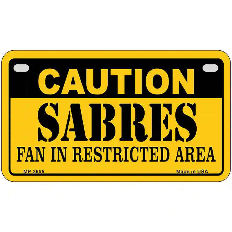 Caution Sabres Metal Novelty License Plate 7" x 4" (MP)