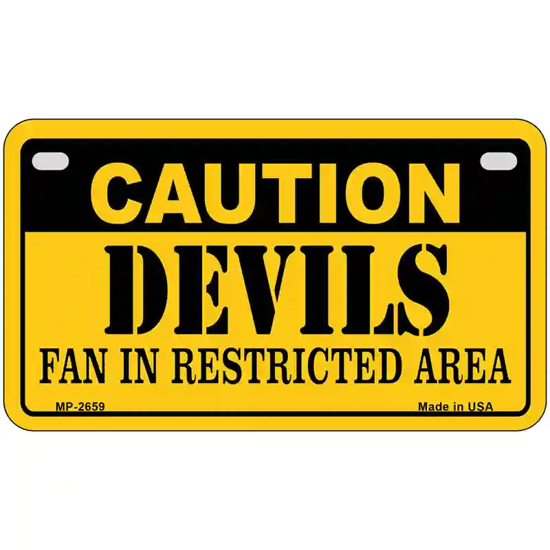 Caution Devils Metal Novelty License Plate 7" x 4" (MP)