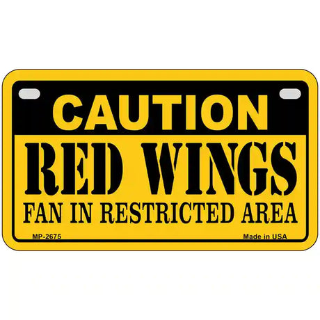 Caution Red Wings Metal Novelty License Plate 7" x 4" (MP)