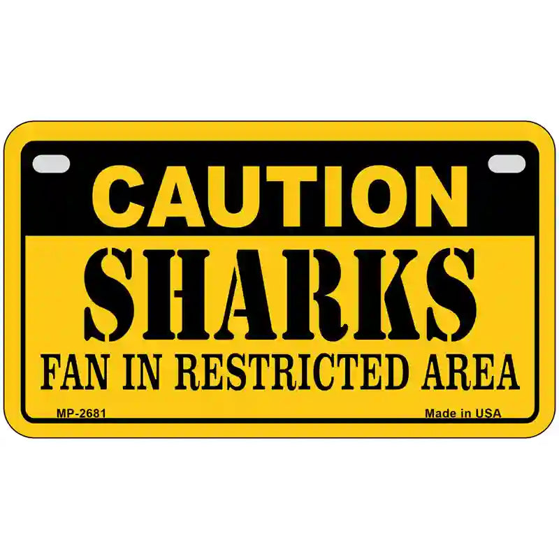 Caution Sharks Metal Novelty License Plate 7" x 4" (MP)