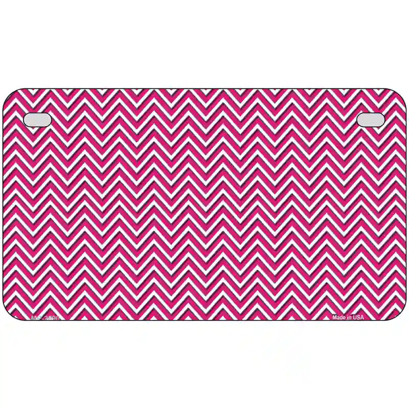 Pink White Chevron Metal Novelty License Plate 7" x 4" (MP)