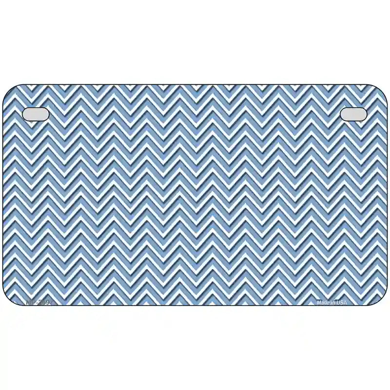 Light Blue White Chevron Metal Novelty License Plate 7" x 4" (MP)