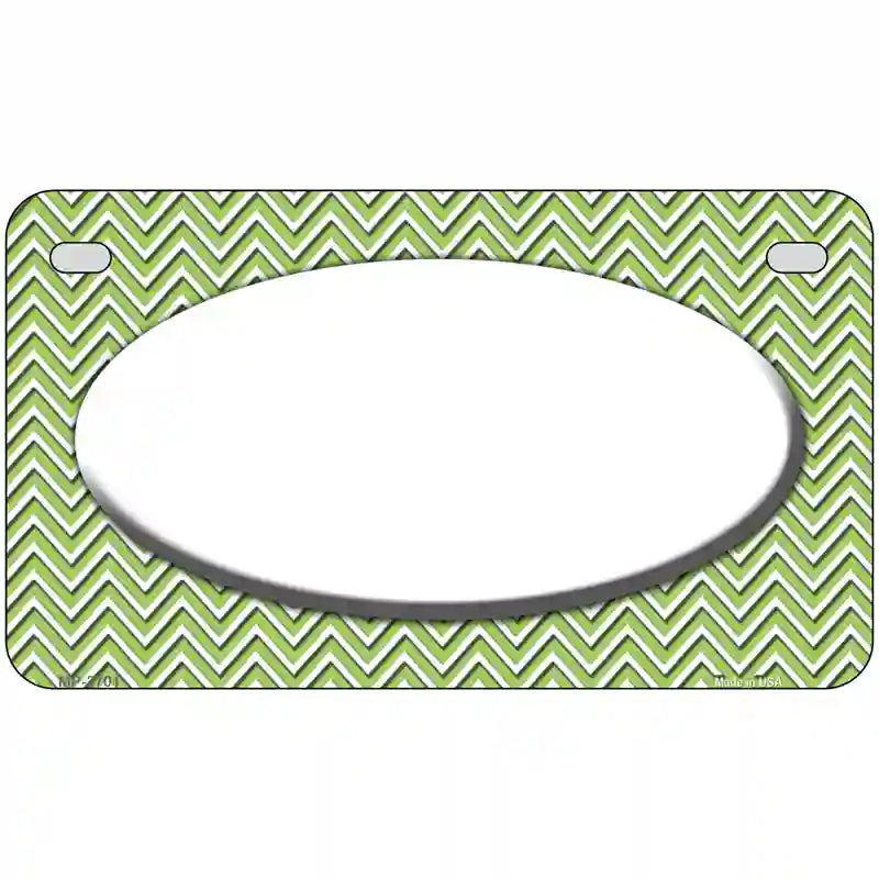 Lime Green White Chevon White Center Oval Metal Novelty License Plate 7" x 4" (MP)