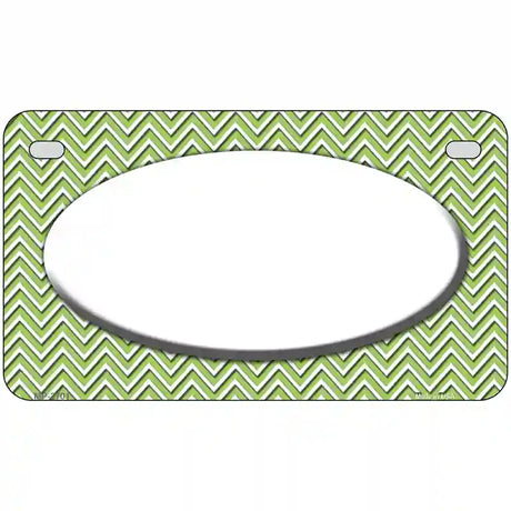 Lime Green White Chevon White Center Oval Metal Novelty License Plate 7" x 4" (MP)