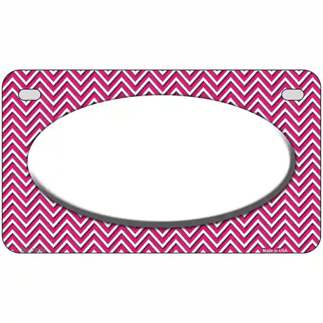 Pink White Chevon White Center Oval Metal Novelty License Plate 7" x 4" (MP)