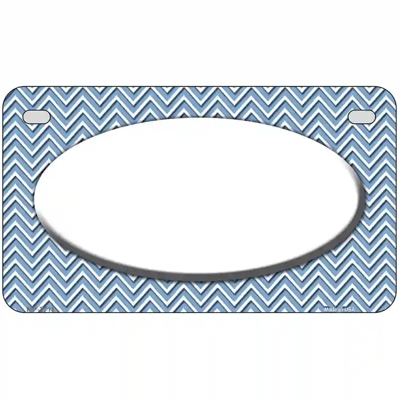 Light Blue White Chevon White Center Oval Metal Novelty License Plate 7" x 4" (MP)