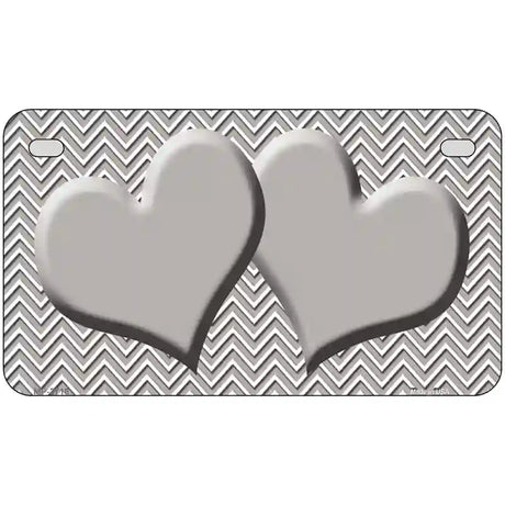 Grey White Chevon Grey Center Hearts Metal Novelty License Plate 7" x 4" (MP)