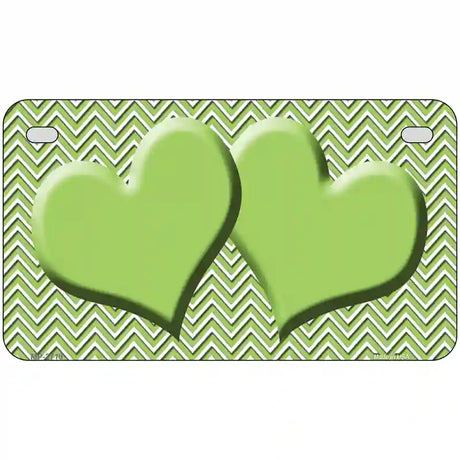 Lime Green White Chevron Lime Green Center Hearts Metal Novelty License Plate 7" x 4" (MP)