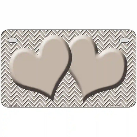 Tan White Chevron Tan Center Hearts Metal Novelty License Plate 7" x 4" (MP)