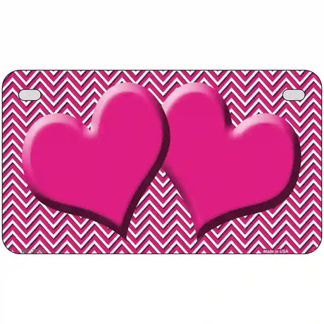 Pink White Chevron Pink Center Hearts Metal Novelty License Plate 7" x 4" (MP)