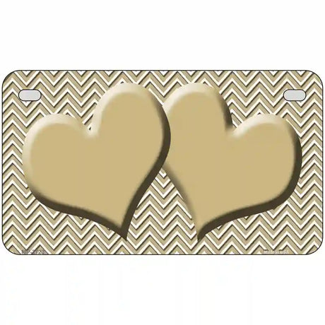 Gold White Chevron Gold Center Hearts Metal Novelty License Plate 7" x 4" (MP)