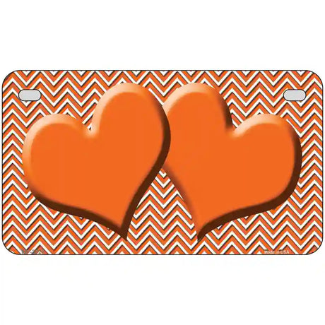 Orange White Chevron Orange Center Hearts Metal Novelty License Plate 7" x 4" (MP)