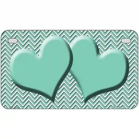 Mint White Chevron Mint Center Hearts Metal Novelty License Plate 7" x 4" (MP)