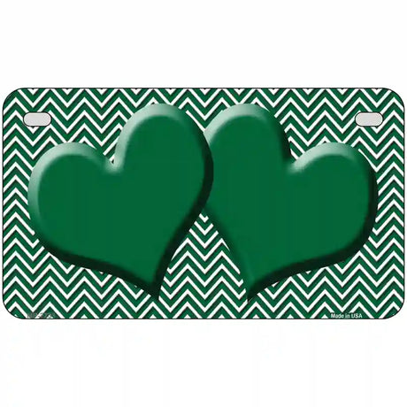 Green White Chevron Green Center Hearts Metal Novelty License Plate 7" x 4" (MP)