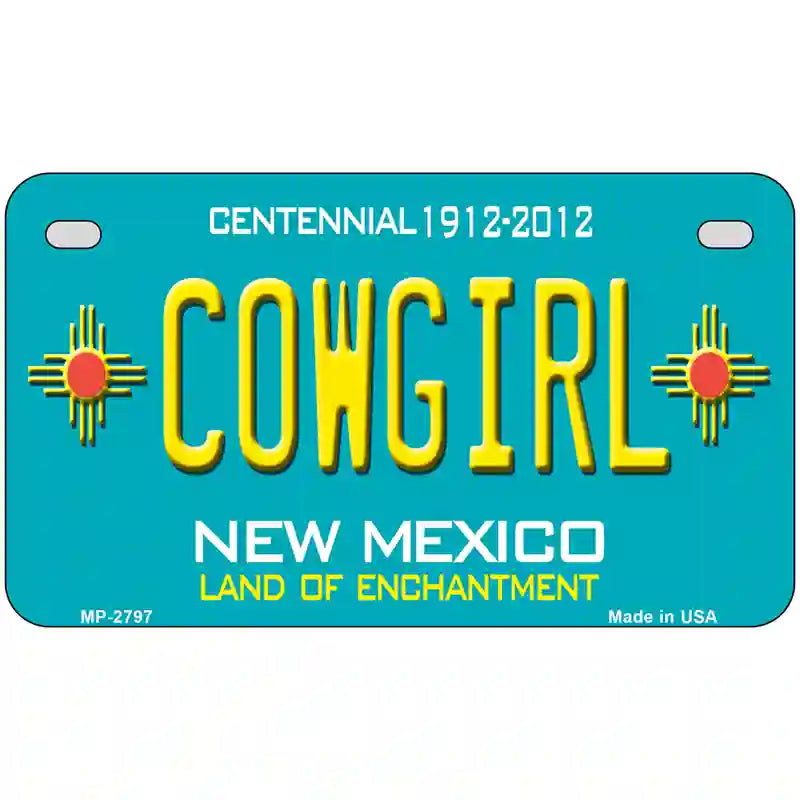 Cowgirl New Mexico Teal Novelty Metal License Plate 7" x 4" (MP)