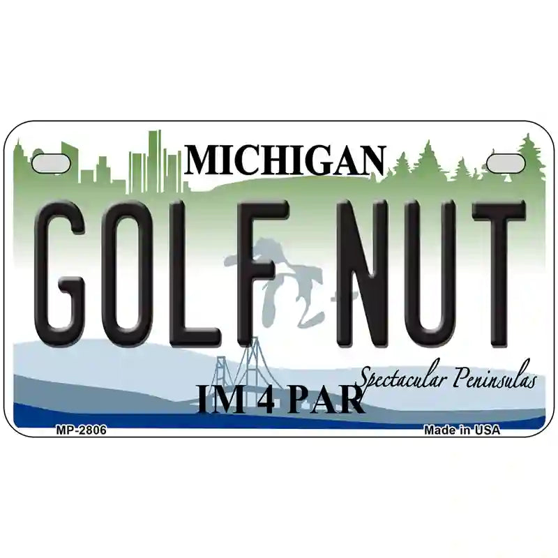 Golf Nut Michigan State Metal Novelty License Plate 7" x 4" (MP)