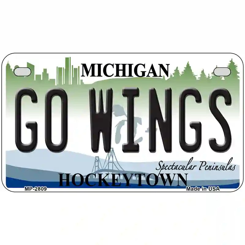 Go Wings Michigan State Metal Novelty License Plate 7" x 4" (MP)