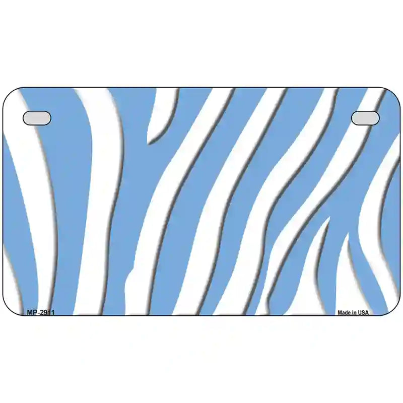 Light Blue White Zebra Metal Novelty License Plate 7" x 4" (MP)