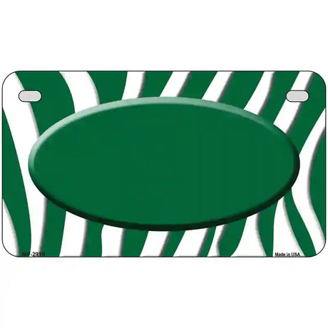 Green White Zebra Green Center Oval Metal Novelty License Plate 7" x 4" (MP)