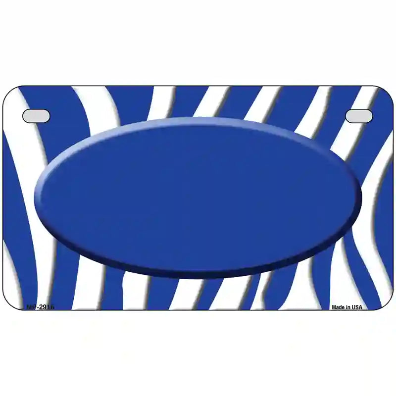 Blue White Zebra Blue Center Oval Metal Novelty License Plate 7" x 4" (MP)