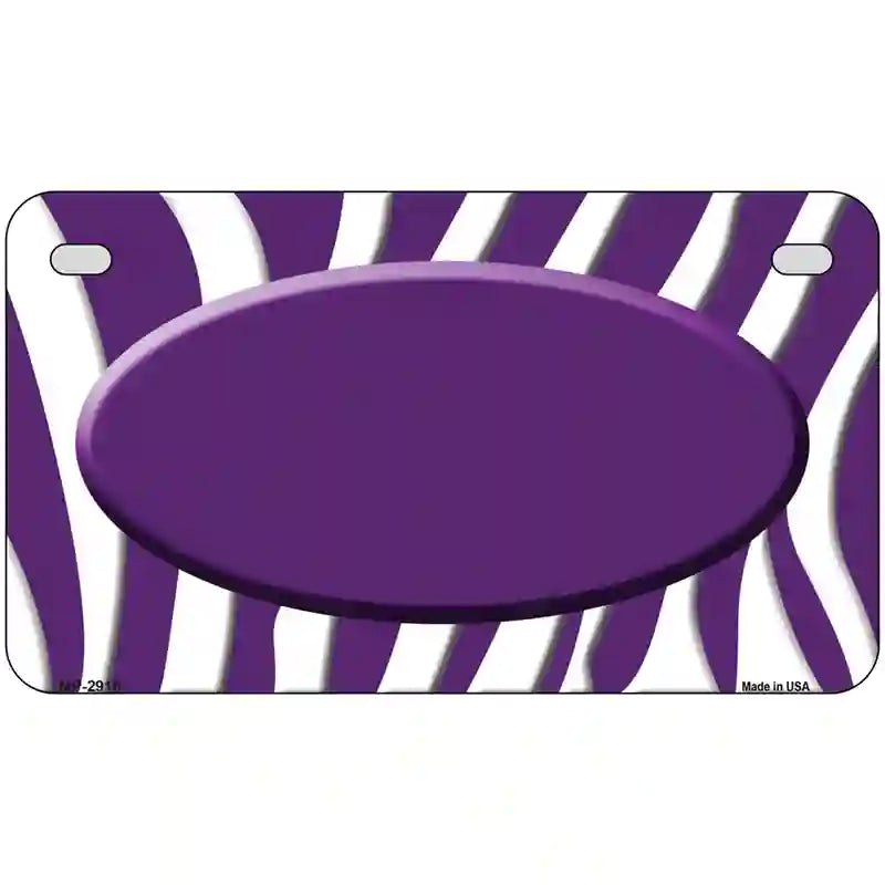 Purple White Zebra Purple Center Oval Metal Novelty License Plate 7" x 4" (MP)