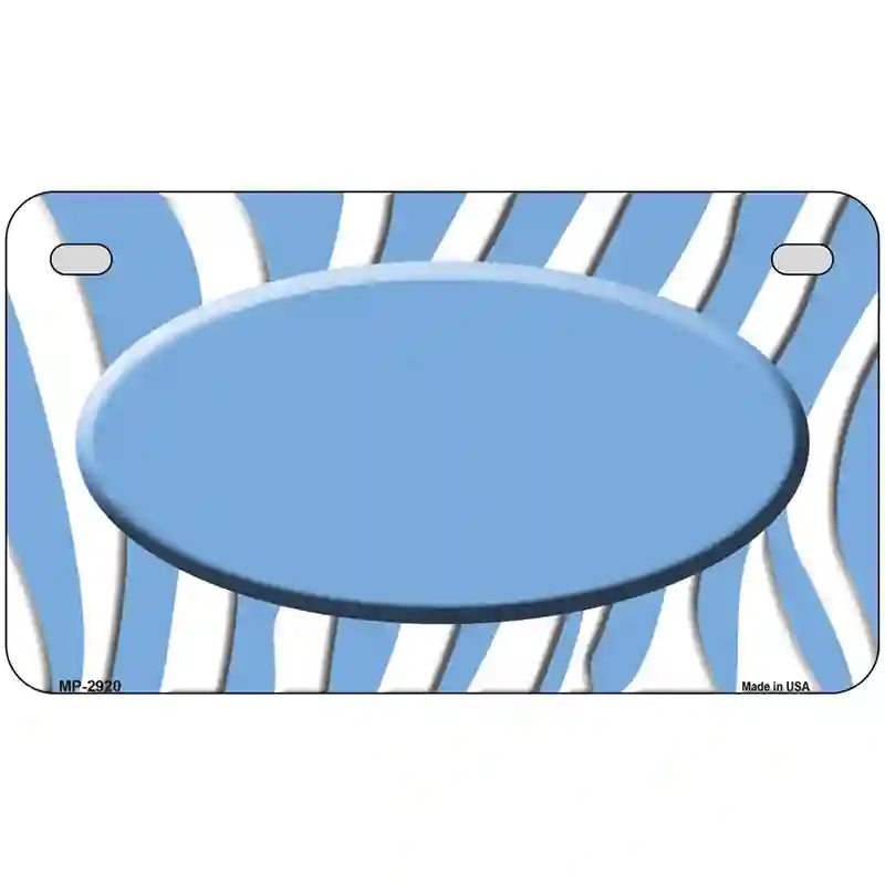 Light Blue White Zebra Light Blue Center Oval Metal Novelty License Plate 7" x 4" (MP)