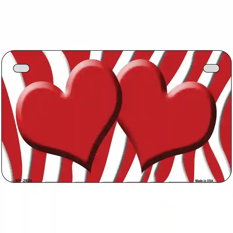 Red White Zebra Red Centered Hearts Novelty License Plate 7" x 4" (MP)