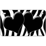 Black White Zebra Black Centered Hearts Novelty License Plate 7" x 4" (MP)