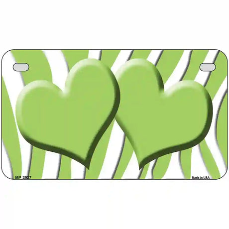 Lime Green White Zebra Lime Green Centered Hearts Novelty License Plate 7" x 4" (MP)