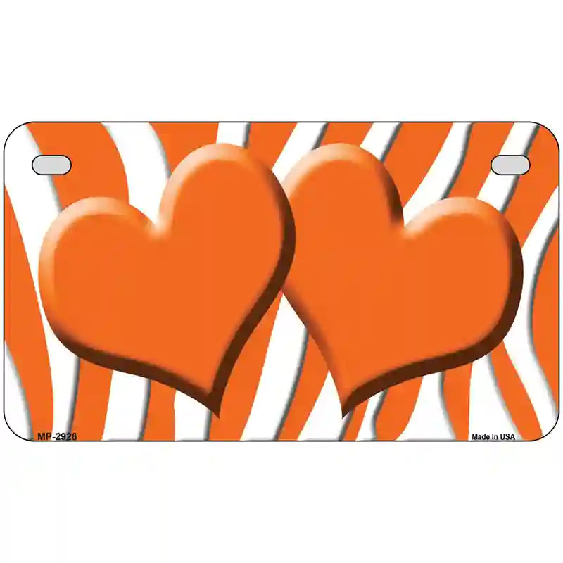 Orange White Zebra Orange Centered Hearts Novelty License Plate 7" x 4" (MP)