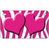 Pink White Zebra Pink Centered Hearts Novelty License Plate 7" x 4" (MP)