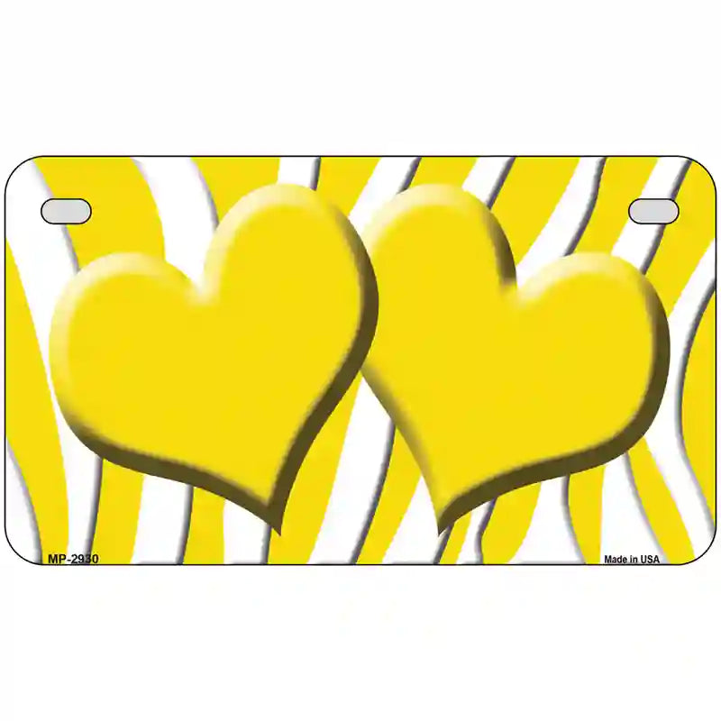 Yellow White Zebra Yellow Centered Hearts Novelty License Plate 7" x 4" (MP)