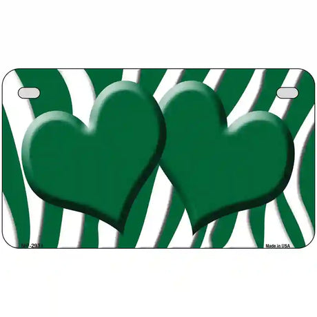 Green White Zebra Green Centered Hearts Novelty License Plate 7" x 4" (MP)