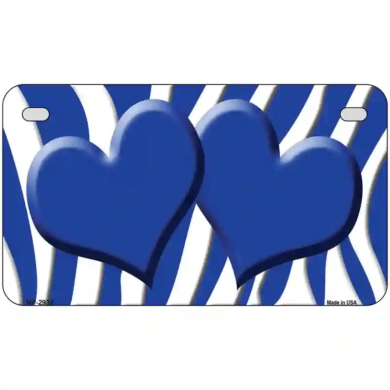 Blue White Zebra Blue Centered Hearts Novelty License Plate 7" x 4" (MP)