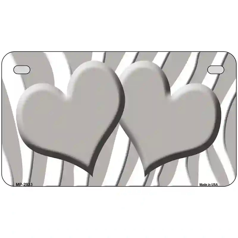 Grey White Zebra Blue Centered Hearts Novelty License Plate 7" x 4" (MP)