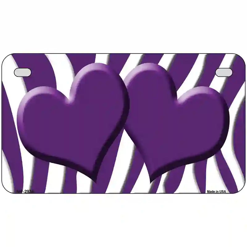 Purple White Zebra Purple Centered Hearts Novelty License Plate 7" x 4" (MP)