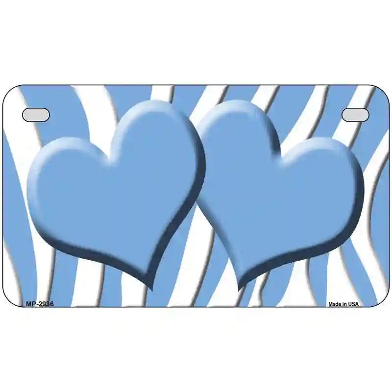 Light Blue White Zebra Light Blue Centered Hearts Novelty License Plate 7" x 4" (MP)