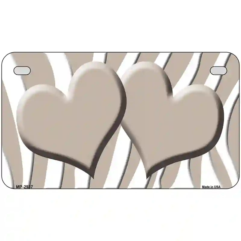 Tan White Zebra Tan Centered Hearts Novelty License Plate 7" x 4" (MP)