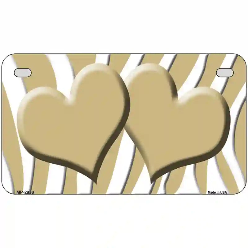 Gold White Zebra Gold Centered Hearts Novelty License Plate 7" x 4" (MP)