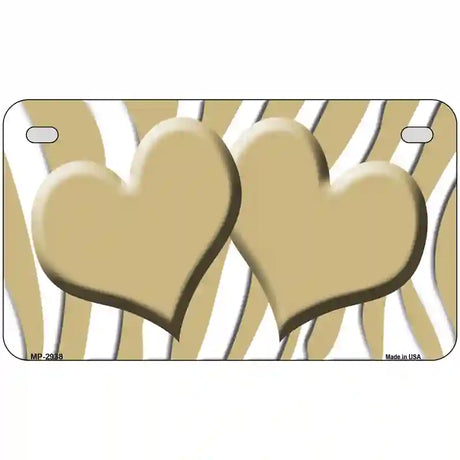 Gold White Zebra Gold Centered Hearts Novelty License Plate 7" x 4" (MP)