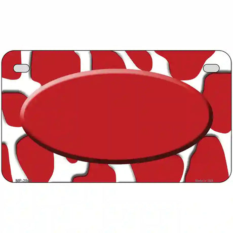 Red White Giraffe Red Center Oval Metal Novelty License Plate 7" x 4" (MP)