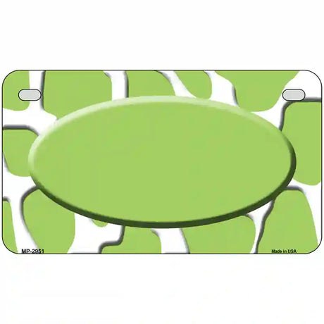 Lime Green White Giraffe Lime Green Center Oval Metal Novelty License Plate 7" x 4" (MP)