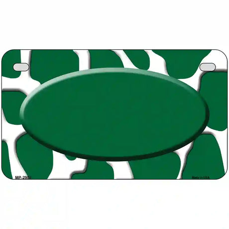 Green White Giraffe Green Center Oval Metal Novelty License Plate 7" x 4" (MP)