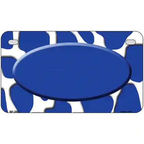 Blue White Giraffe Blue Center Oval Metal Novelty License Plate 7" x 4" (MP)