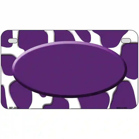 Purple White Giraffe Purple Center Oval Metal Novelty License Plate 7" x 4" (MP)