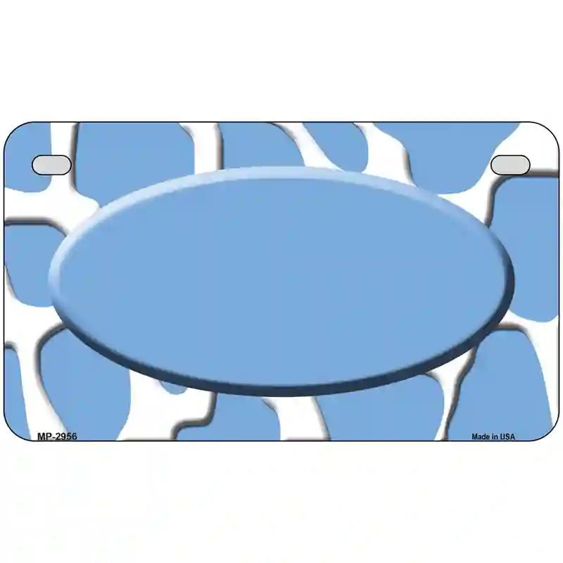 Light Blue White Giraffe Light Blue Center Oval Metal Novelty License Plate 7" x 4" (MP)